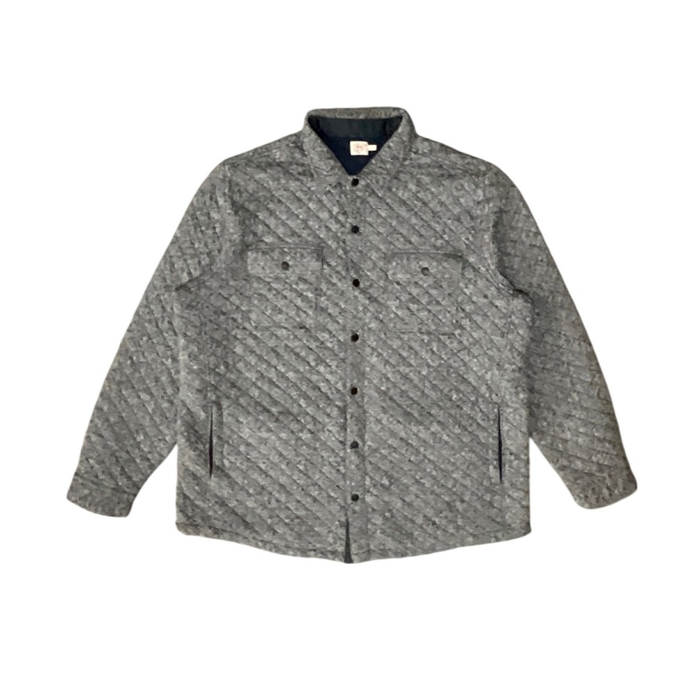Faherty Quilted Shirt Jacket Gray Snap Front Lined Workwear Overshirt 2XL Tall